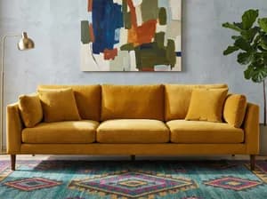 AI-generated home decor sofa product advertisement